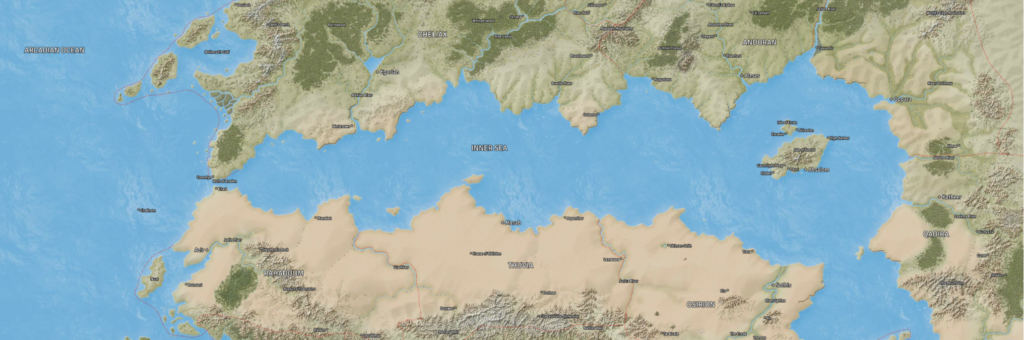 Mappa geografica di un mare e delle terre che lo circondano